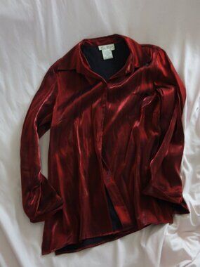 Vintage Fred David Red Paisley Chain Neck Blouse Made in Hong Kong Size 8